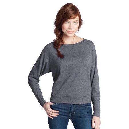 District ® - Juniors Textured Wide Neck Long Sleeve Raglan DT272